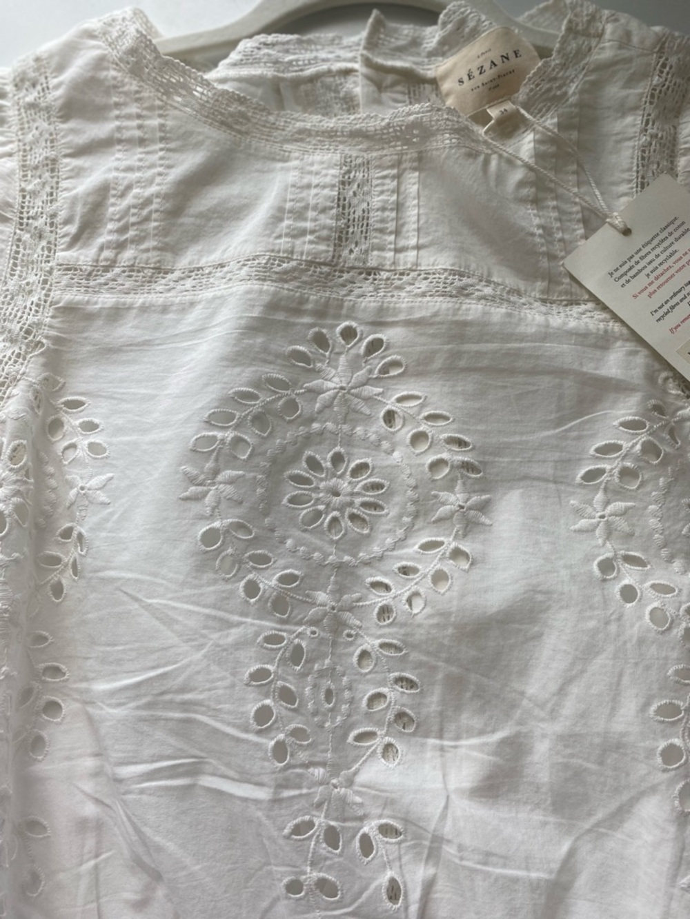 Sezane Enea Blouse Ecru - Size FR 24/US 2 White Cropped - Picture 10 of 14